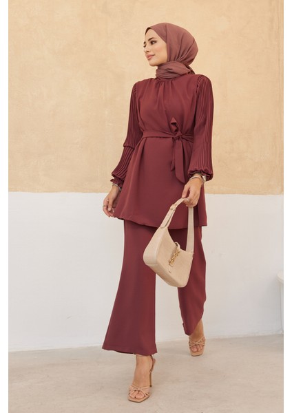 Kolları Piliseli Pantolon Tunik Takım - Gül Kurusu indirimleri