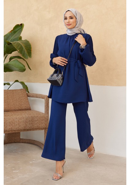Kolları Piliseli Pantolon Tunik Takım - Indigo fiyatları