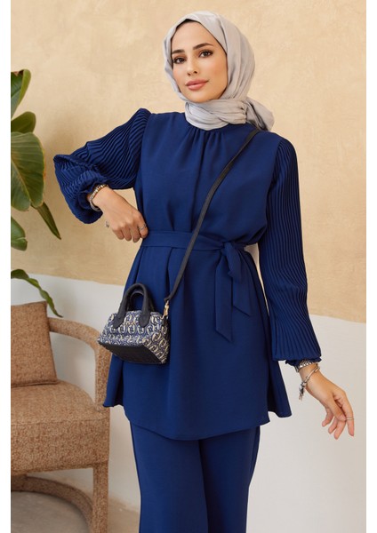 Kolları Piliseli Pantolon Tunik Takım - Indigo modelleri