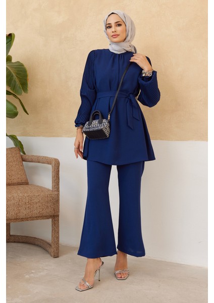 Kolları Piliseli Pantolon Tunik Takım - Indigo fırsatları