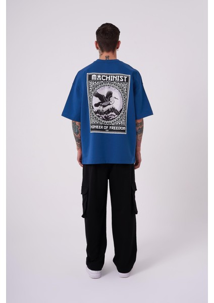 Erkek Crane Patch Baskılı Oversize Indigo Tişört fırsatları