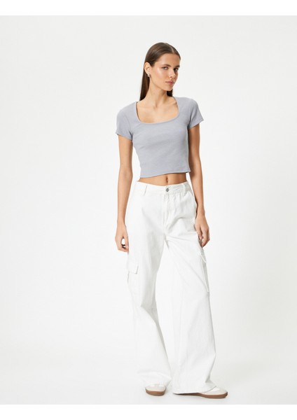 Sırt Dekolteli Tişört Crop Kısa Kollu Fitilli Slim Fit fiyatları