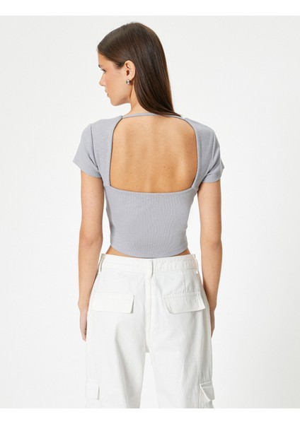 Sırt Dekolteli Tişört Crop Kısa Kollu Fitilli Slim Fit fırsatları