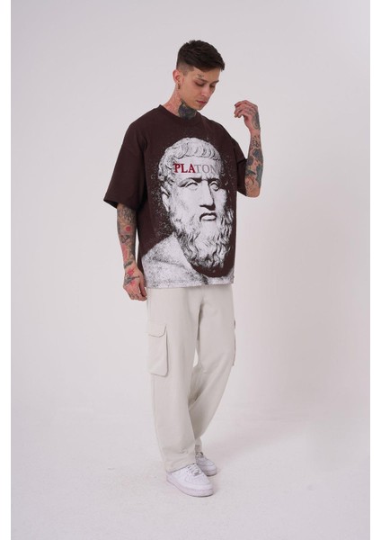 Erkek Premium Platon Oversize Kahverengi Tişört modelleri