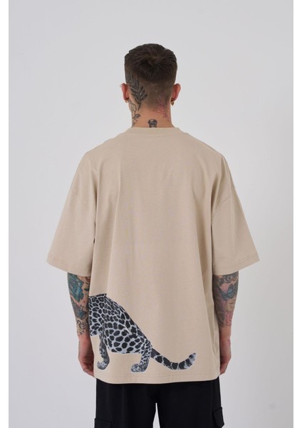 Erkek Leopard Baskılı Oversize Açık Bej Tişört fiyatları