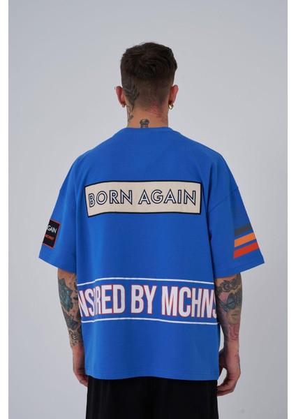 Erkek Inspired By Machinist Baskılı Oversize Açık Mavi Tişört fiyatları