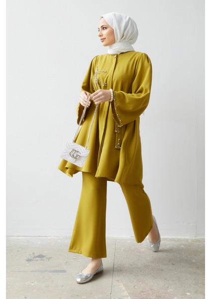 Luna Taş Işlemeli Takım - Yağ Yeşili fiyatları