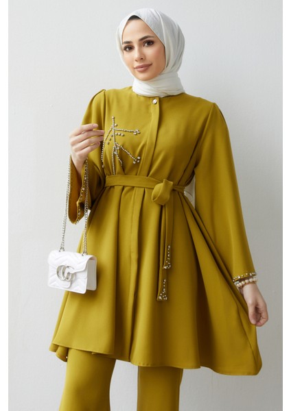 Luna Taş Işlemeli Takım - Yağ Yeşili indirimleri