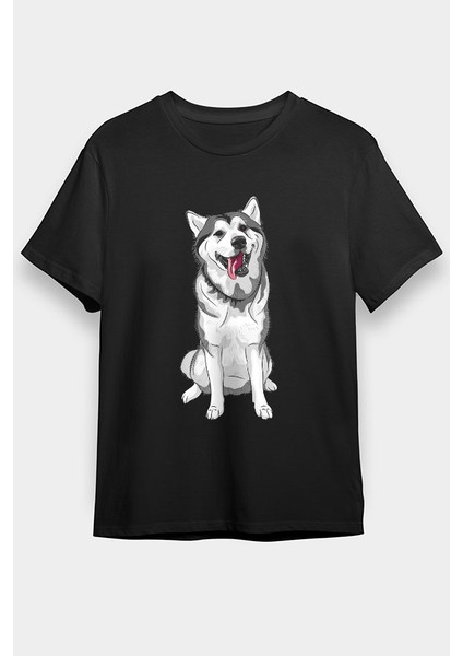 Söz Dinleyen Sibirya Kurdu Husky Haski Siyah Unisex Tişört T-Shirt