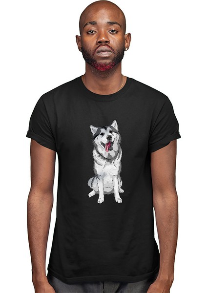 Söz Dinleyen Sibirya Kurdu Husky Haski Siyah Unisex Tişört T-Shirt