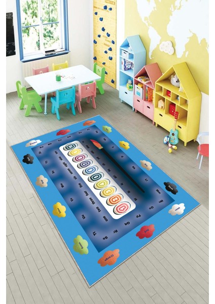 Ekonomik Desenli Renkli Dijital Baskı Yıkanabilir Kaymaz Taban Modern Çocuk Halısı.(Süngersiz)