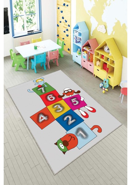 Ekonomik Desenli Renkli Dijital Baskı Yıkanabilir Kaymaz Taban Modern Çocuk Halısı.(Süngersiz)