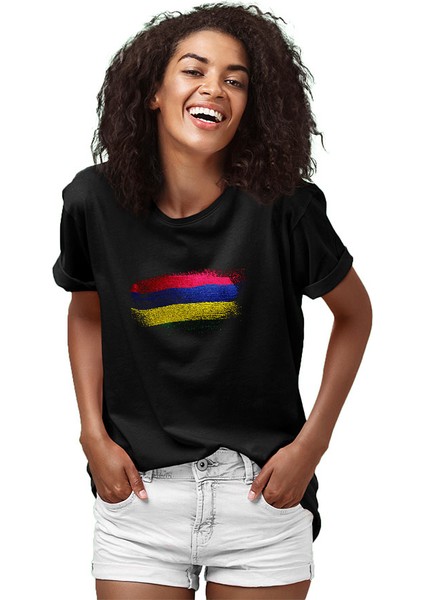 Mauritius Siyah Unisex Tişört T-Shirt