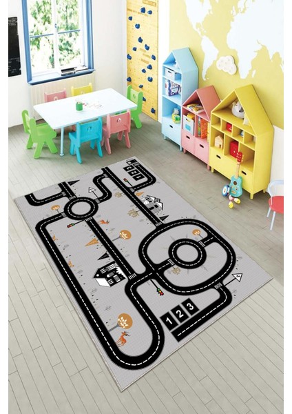 Ekonomik Desenli Renkli Dijital Baskı Yıkanabilir Kaymaz Taban Modern Çocuk Halısı.(Süngersiz)