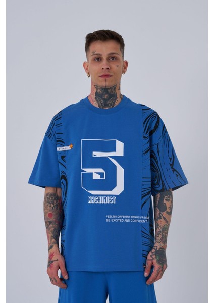 Erkek Number 5 Baskılı Oversize Açık Mavi Tişört fiyatları