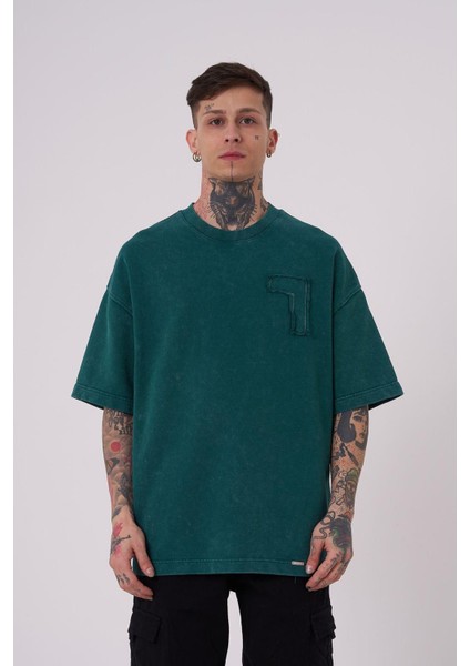 Erkek Be Bold Be You Yıkmalı Oversize Petrol Yeşili Cloudy Tişört fiyatları