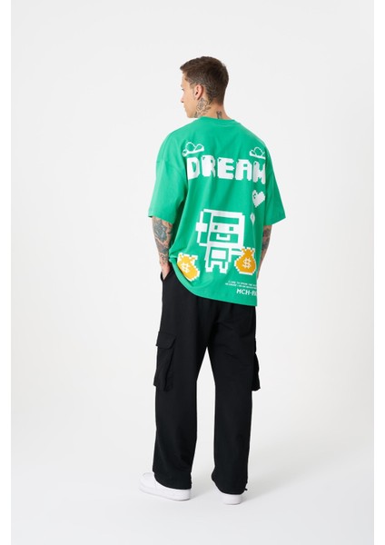 Erkek Dream Rob Baskılı Oversize Açık Yeşil Tişört fırsatları