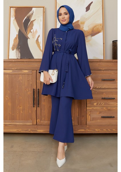 Luna Taş Işlemeli Takım - Indigo