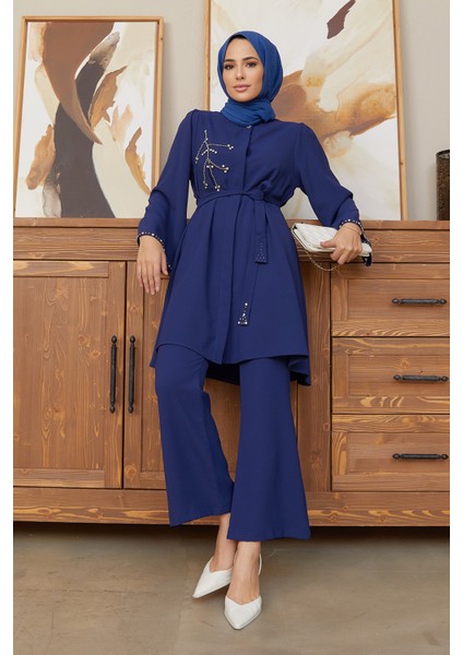 Luna Taş Işlemeli Takım - Indigo fiyatları