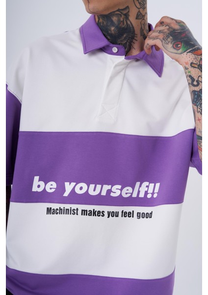 Erkek Be Yourself Polo Yaka Oversize Mor Tişört modelleri