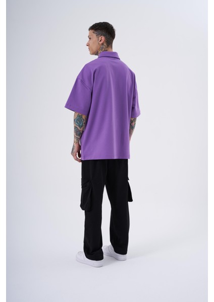 Erkek Be Yourself Polo Yaka Oversize Mor Tişört indirimleri