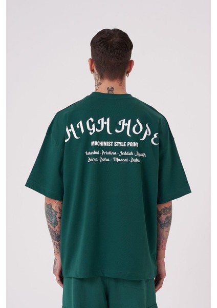 Erkek High Hope Baskılı Oversize Petrol Yeşili Tişört