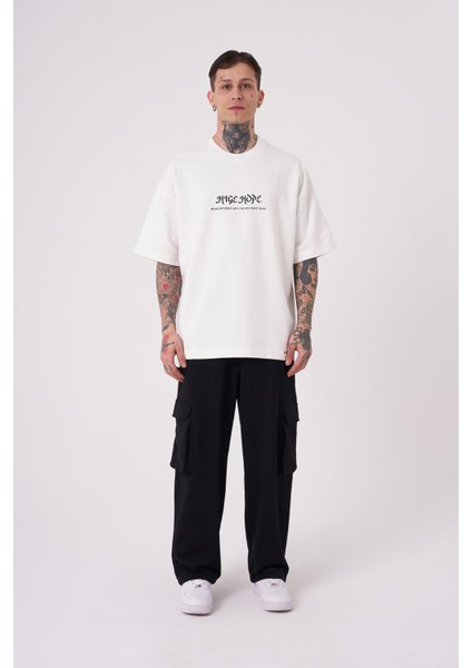 Erkek High Hope Baskılı Oversize Ekru Tişört