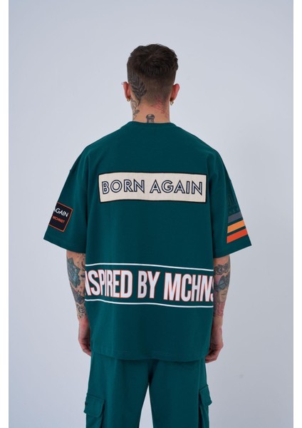 Erkek Inspired By Machinist Baskılı Oversize Petrol Yeşili Tişört