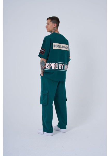 Erkek Inspired By Machinist Baskılı Oversize Petrol Yeşili Tişört