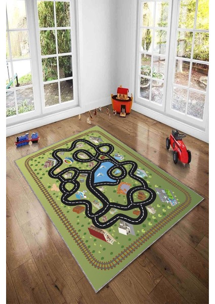 Ekonomik Desenli Renkli Dijital Baskı Yıkanabilir Kaymaz Taban Modern Çocuk Halısı.(Süngersiz)