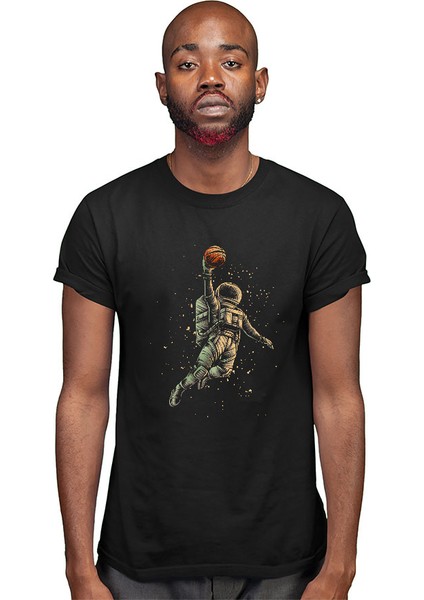 Basketçi Astronot Siyah Unisex Tişört T-Shirt modelleri