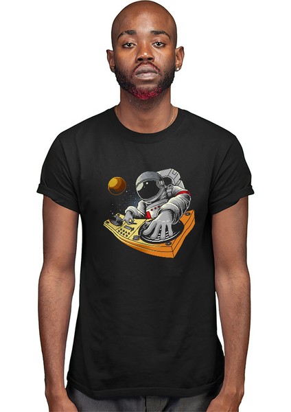 Dj Astronot Siyah Unisex Tişört T-Shirt
