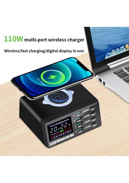 WLX-X9D 8 Port Kablosuz Qc3 Hızlı Şarj Aleti+4 USB 4 Type-C 110W
