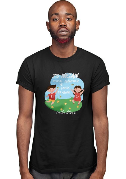 23 Nisan Ulusal Egemenlik ve Çocuk Bayramı Siyah Unisex Tişört T-Shirt modelleri
