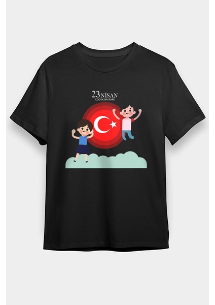 23 Nisan Ulusal Egemenlik ve Çocuk Bayramı Siyah Unisex Tişört T-Shirt