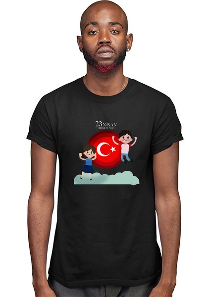 23 Nisan Ulusal Egemenlik ve Çocuk Bayramı Siyah Unisex Tişört T-Shirt