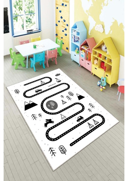 Ekonomik Desenli Renkli Dijital Baskı Yıkanabilir Kaymaz Taban Modern Çocuk Halısı.(Süngersiz)