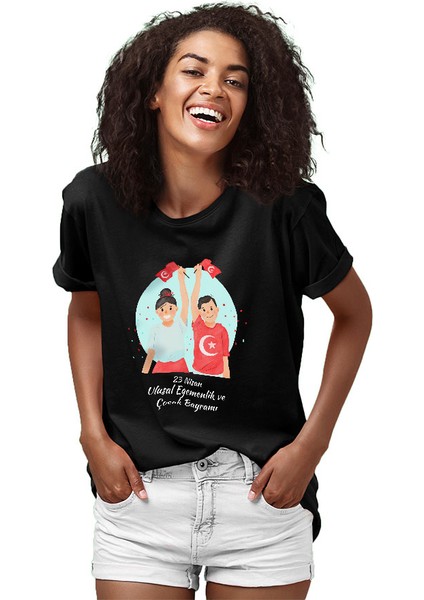 23 Nisan Ulusal Egemenlik ve Çocuk Bayramı Siyah Unisex Tişört T-Shirt fiyatları