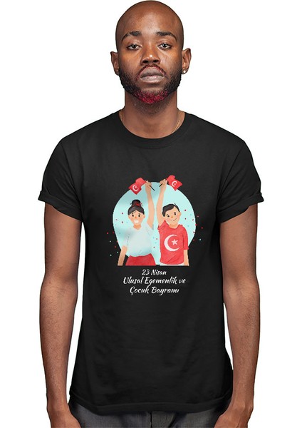 23 Nisan Ulusal Egemenlik ve Çocuk Bayramı Siyah Unisex Tişört T-Shirt modelleri