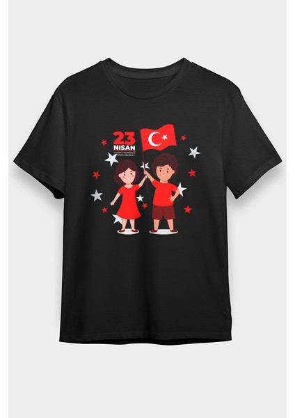 23 Nisan Ulusal Egemenlik ve Çocuk Bayramı Siyah Unisex Tişört T-Shirt