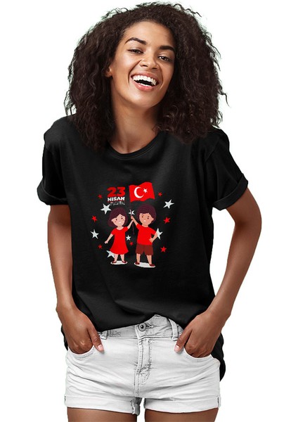 23 Nisan Ulusal Egemenlik ve Çocuk Bayramı Siyah Unisex Tişört T-Shirt fiyatları