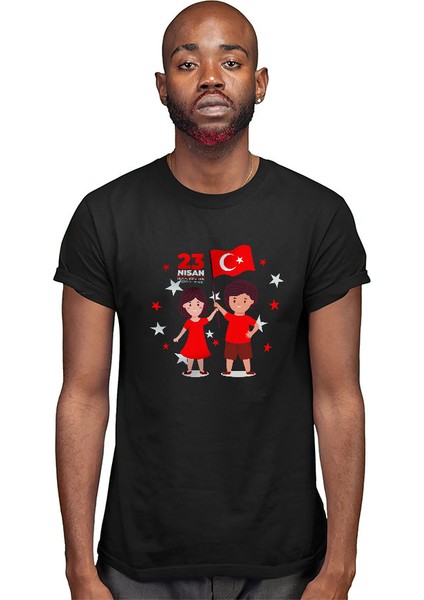 23 Nisan Ulusal Egemenlik ve Çocuk Bayramı Siyah Unisex Tişört T-Shirt modelleri