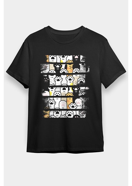 Kedi Patileri Siyah Unisex Tişört T-Shirt