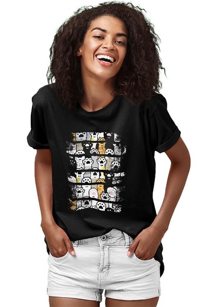 Kedi Patileri Siyah Unisex Tişört T-Shirt fiyatları