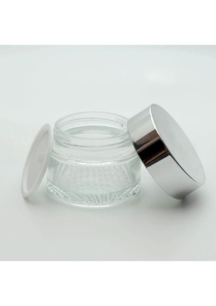 Krem Kavanozu 50 ml (5 Adet) Şeffaf Gri Kapaklı Kutu