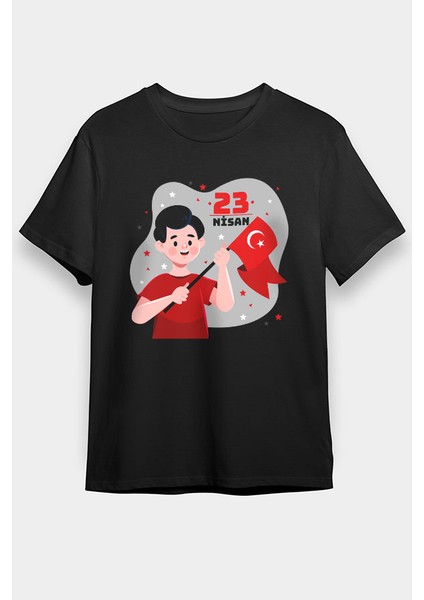 23 Nisan Ulusal Egemenlik ve Çocuk Bayramı Siyah Unisex Tişört T-Shirt