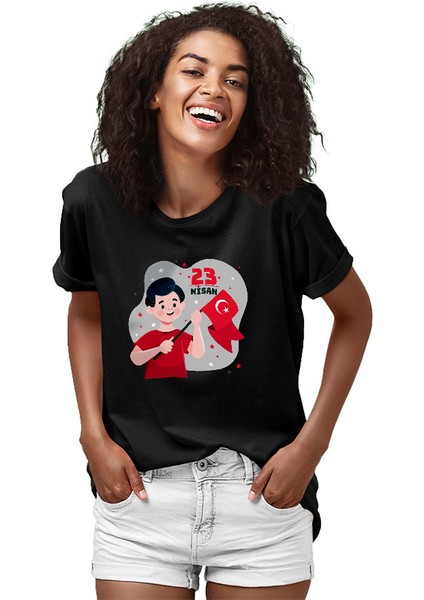 23 Nisan Ulusal Egemenlik ve Çocuk Bayramı Siyah Unisex Tişört T-Shirt fiyatları