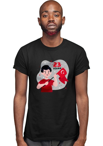 23 Nisan Ulusal Egemenlik ve Çocuk Bayramı Siyah Unisex Tişört T-Shirt modelleri