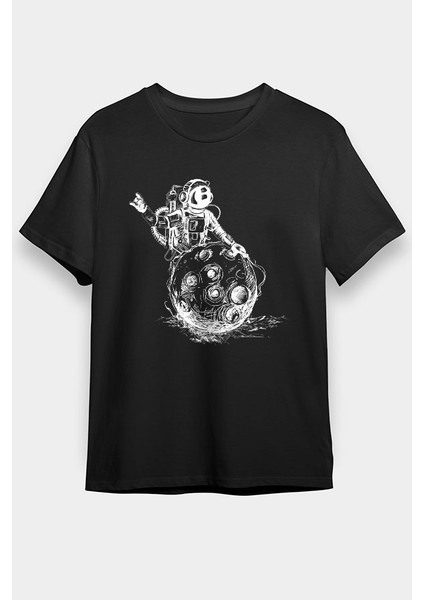 Dansçı Astronot Siyah Unisex Tişört T-Shirt