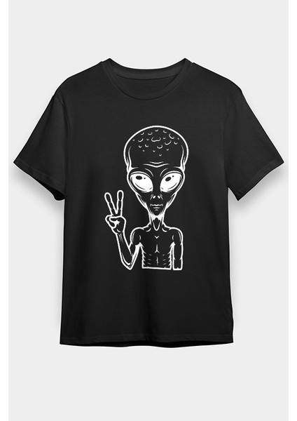 Merhaba Uzaylı Siyah Unisex Tişört T-Shirt